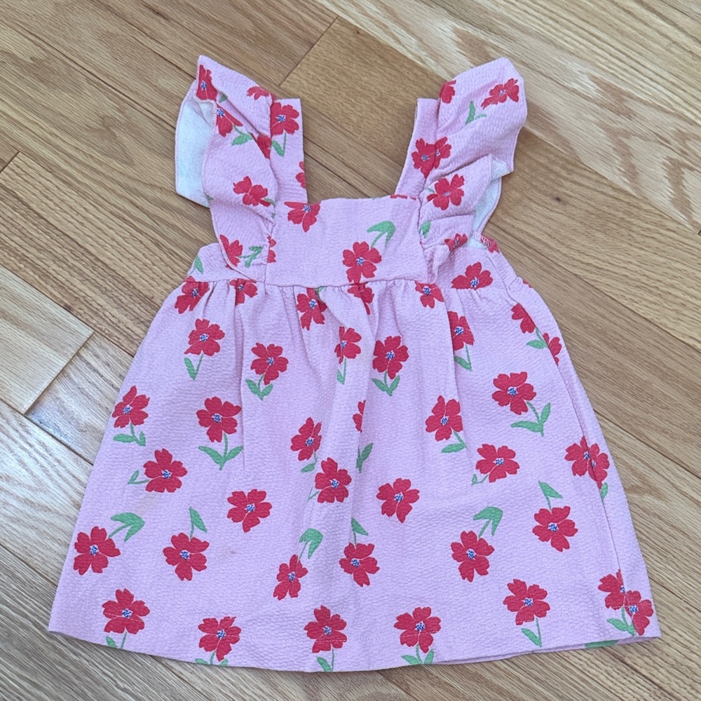 Zara Pink Dress with Red Floral Pattern